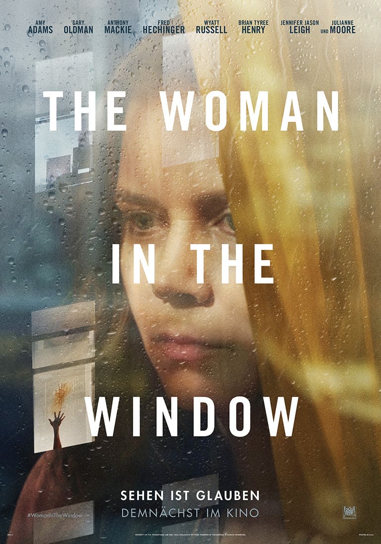 The Woman in The Window Filmplakat. Amy Adams als Anna Fox am Fenster. Was hat sie wirklich gesehen?