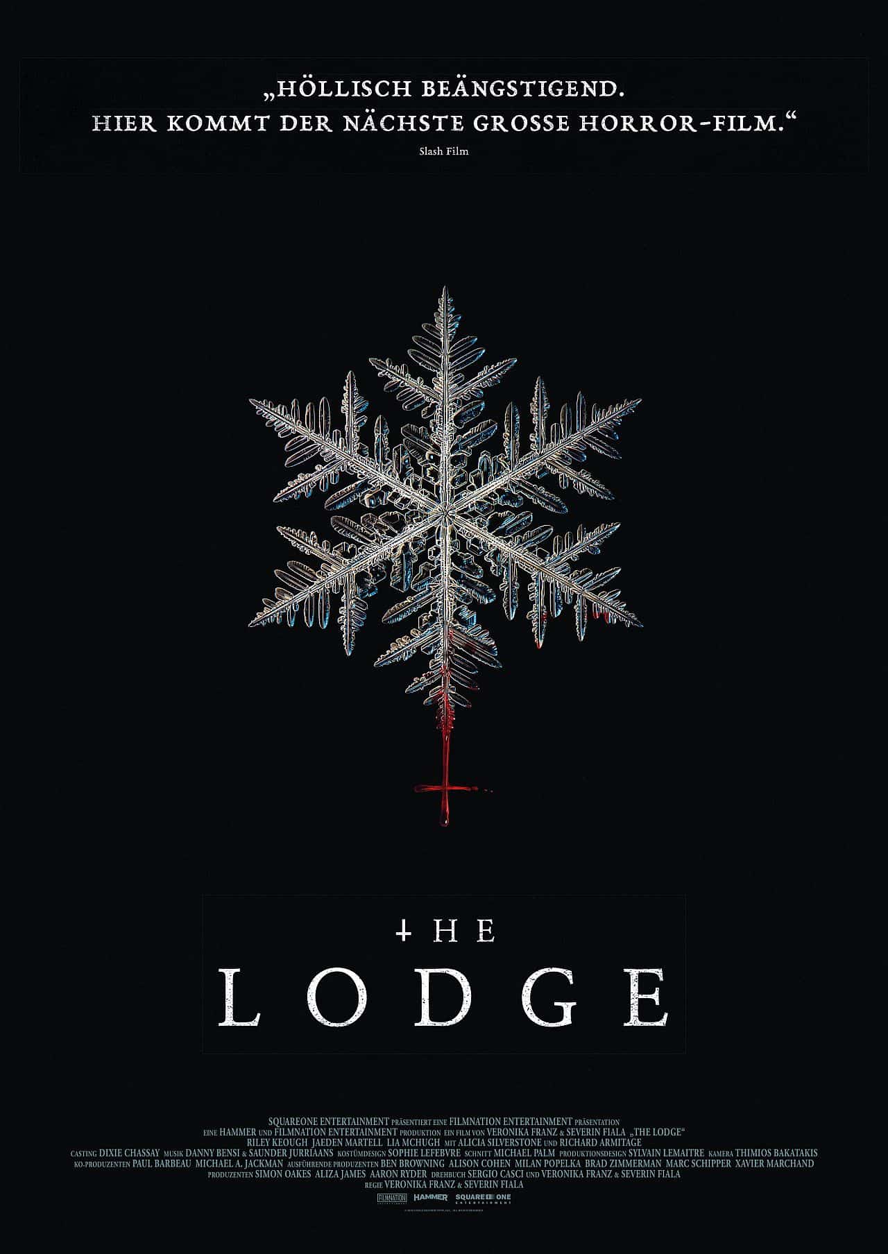 Schneeflocke auf schwarzen Hintergrund. The Lodge ist ein Horrorflim