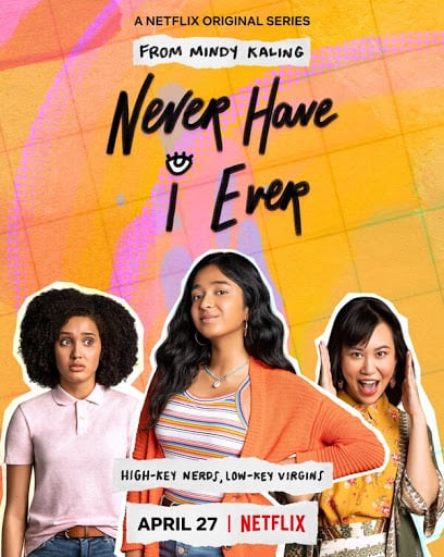 Neue Netflix Serie Never Have I Ever . Drei junge Mädchen sind zu sehen, die ihr Heranwachsen in der Serie gezeigt wird.