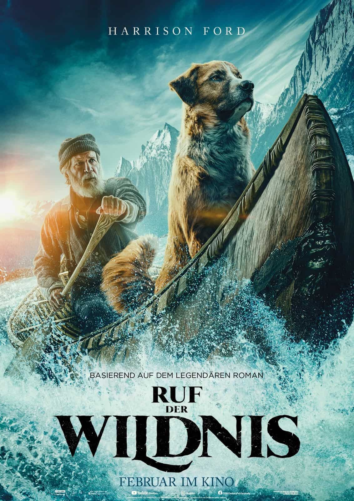 Ruf der Wildnis Poster mit Harrison Ford und Hund Buck.