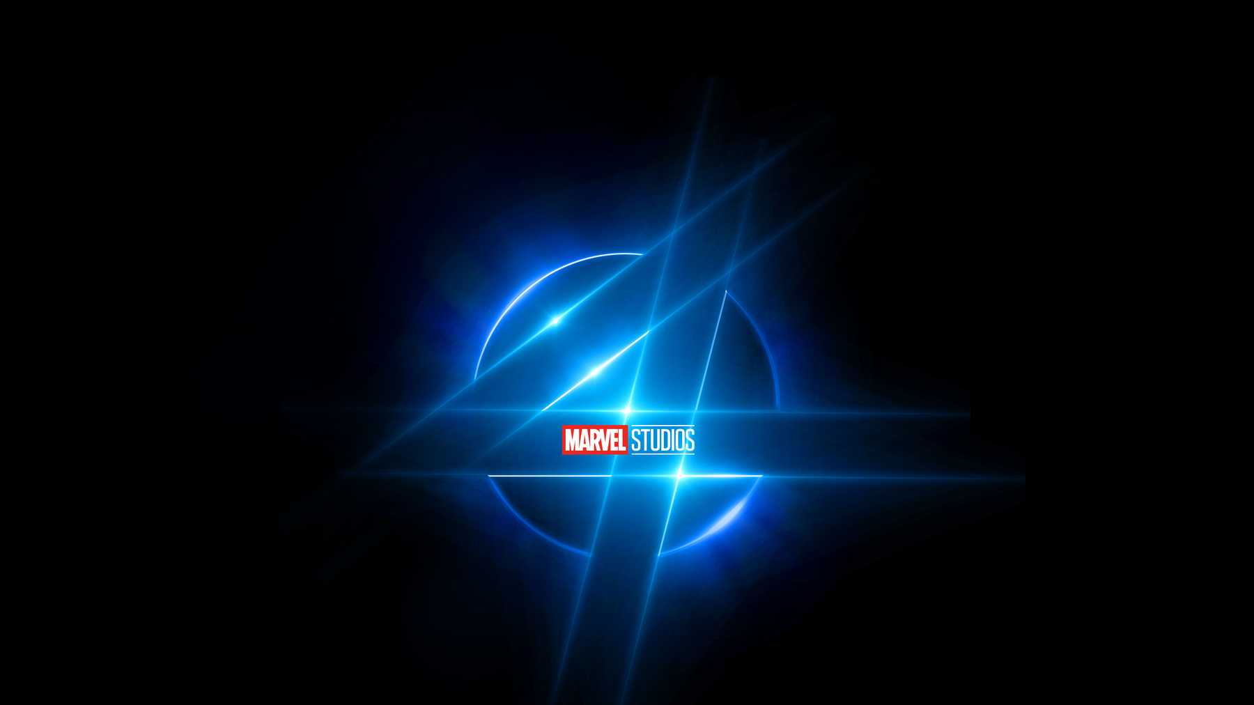 Fantastic Four Logo . Die Zahl 4 leuchtet blau auf schwarzem Hintergrund
