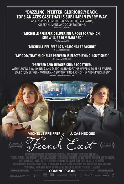 Poster mit Michelle Pfeiffer in einem Auto mit ihrem Film Sohn an ihrer Seite. Der Film heißt French Exit.