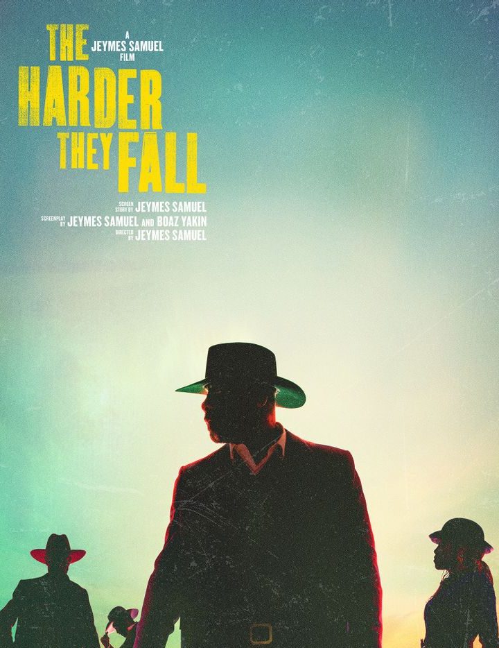 Westernfilm von Netflix Poster mit Schrifzug und Silouetten von Cowboys