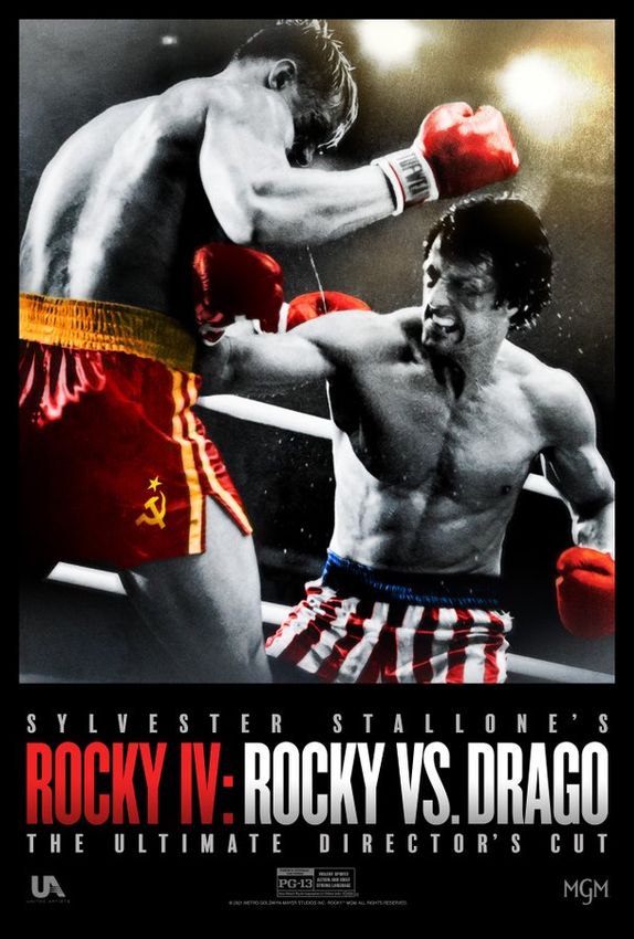Sylvester Stallone und Dolph Lundgren auf dem Plakat zu Rocky 4 im Ring