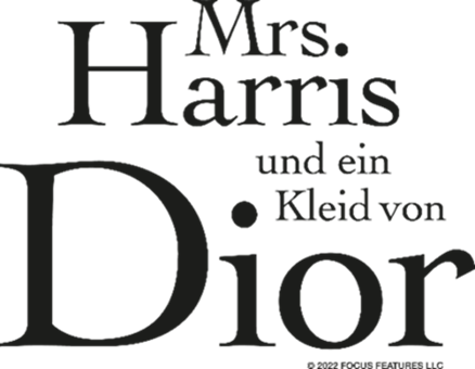 Schriftzug Mrs. Harris und ein Kleid von Dior