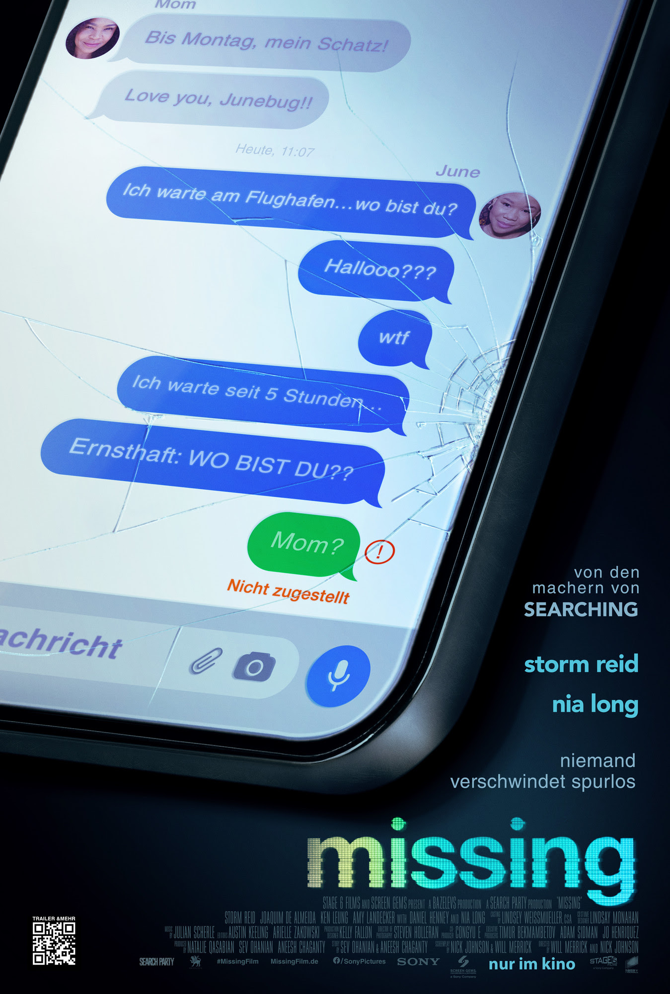 MISSING - Filmposter zeigt Chatverlauf am Smartphone