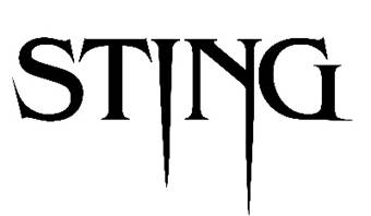 STING - Schriftzug mit schwarze Schrift auf weißem Untergrund