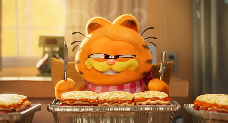Garfield vor einer Portion Lasagne in Garfield - Eine Extra Portion Abenteuer