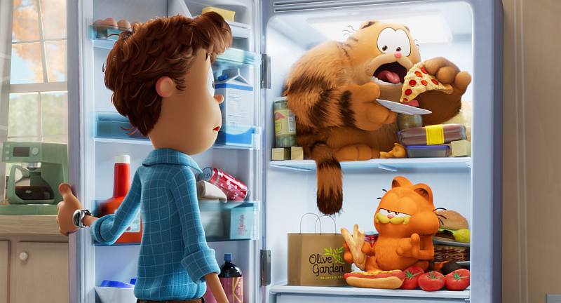 (L-R) John, Garfield’s Vater (Samuel L. Jackson) und Garfield (Chris Pratt) in Garfield - Eine Extra Portion Abenteuer