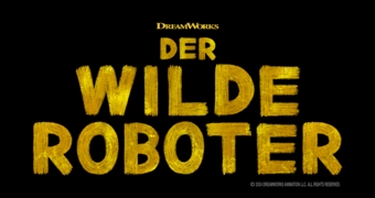 DER WILDE ROBOTER SCHRIFTZUG IN GELB MIT SCHWARZEN HINTERGRUND