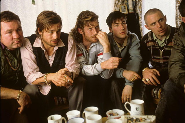 Brad Pitt, Jason Flemyng, Michael Hughes, and Liam McMahon in Snatch 
