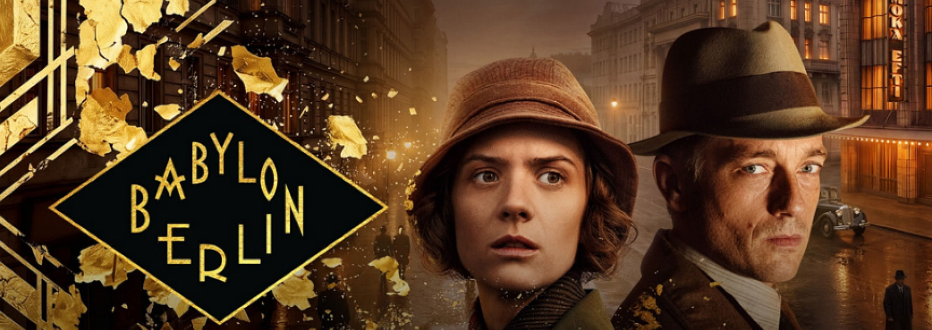BABYLON BERLIN, Staffel 5, Keyvisual - Charlotte Ritter (Liv Lisa Fries, li.) und Gereon Rath (Volker Bruch, re.).