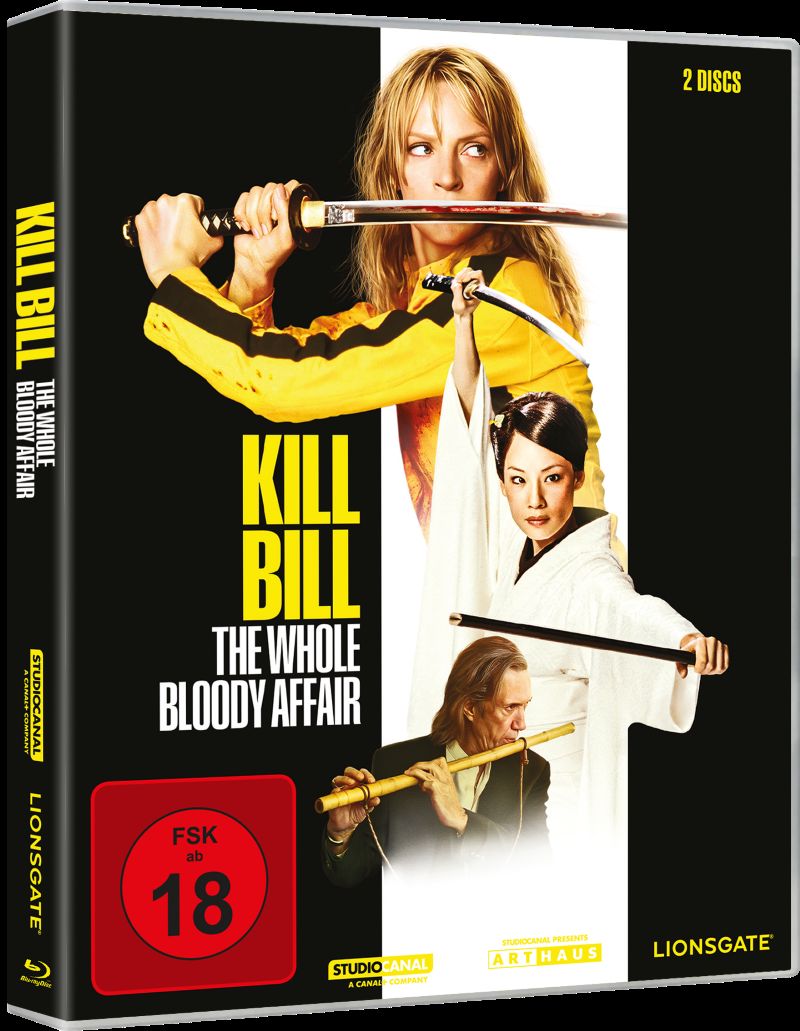 Die Blu-ray-Fassung von KILL BILL: THE WHOLE BLOODY AFFAIR bietet das Epos auf zwei Discs aufgeteilt inklusive der originalen Pause zwischen den beiden Akten, ganz im Sinne des Kinoerlebnisses. Als Bonusmaterial ist das bislang nicht erscheinende "The Lost Chapter" enthalten.