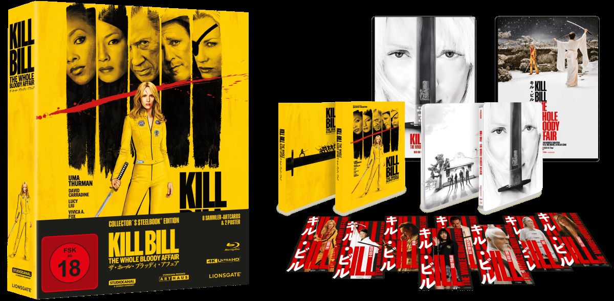Die Collector's Steelbook Edition kommt in einer aufwendig gestalteten Box im ikonischen Design von KILL BILL: THE WHOLE BLOODY AFFAIR und ist damit das Herzstück für jede Sammlung. 